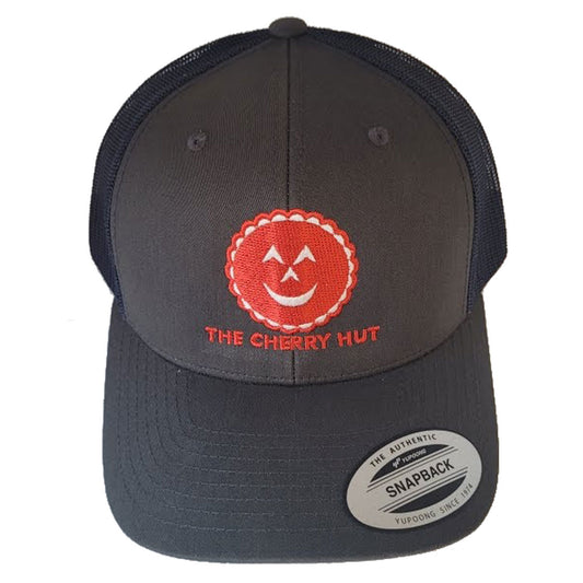 Cherry Hut Snap Back Hat - Charcoal/black mesh back